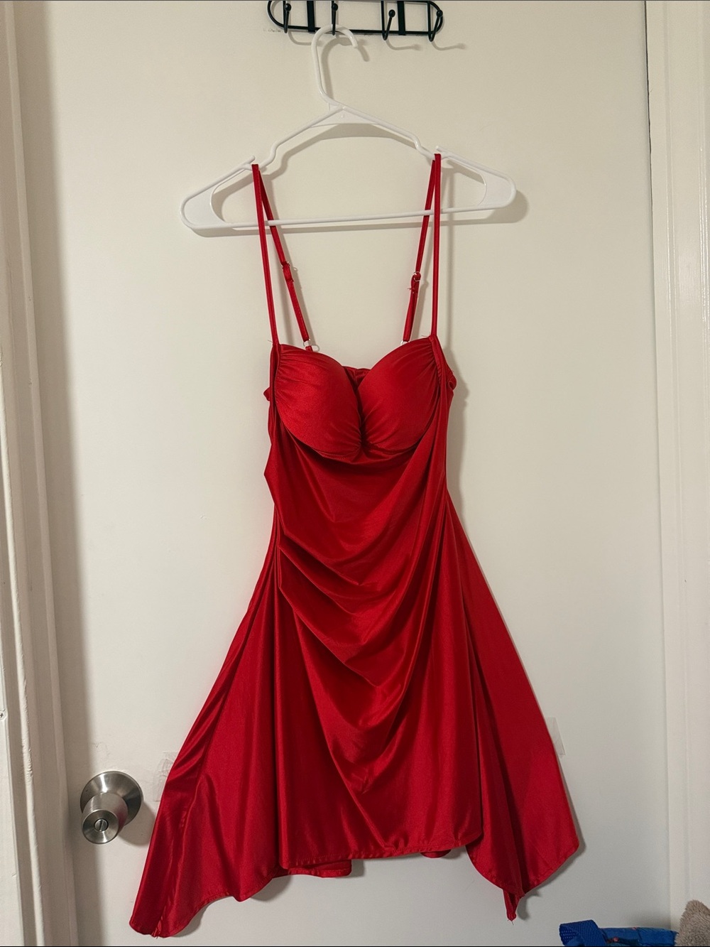 Red Draped Mini Dress with Sweetheart Bust and Adjustable Straps